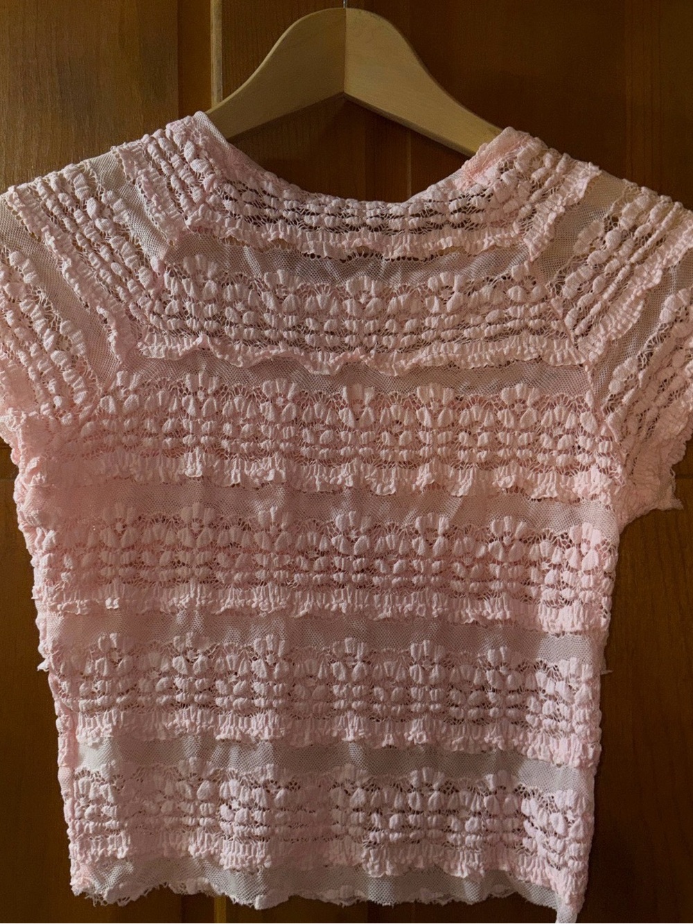 Pink Lace Crochet Short Sleeve Top